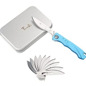 Tungyi Daily Pocket Folding Utility Knife with Key Ring and 10 Replaceable Quick Change Blades, Ultra Compact and Lightweight (Blue)