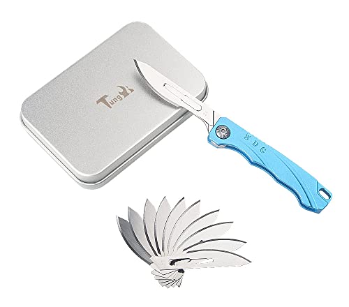 Tungyi Daily Pocket Folding Utility Knife with Key Ring and 10 Replaceable Quick Change Blades, Ultra Compact and Lightweight (Blue)