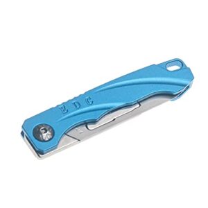 Tungyi Daily Pocket Folding Utility Knife with Key Ring and 10 Replaceable Quick Change Blades, Ultra Compact and Lightweight (Blue)