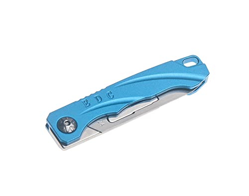 Tungyi Daily Pocket Folding Utility Knife with Key Ring and 10 Replaceable Quick Change Blades, Ultra Compact and Lightweight (Blue)