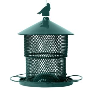 metal bird feeders for outside,squirrel proof outdoors hanging bird feeder, 7.4lb capacity,6 perches, heavy duty mesh birdfeeders for cardinals, finches-green