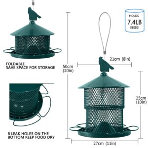 Metal Bird Feeders for Outside,Squirrel Proof Outdoors Hanging Bird Feeder, 7.4LB Capacity,6 Perches, Heavy Duty Mesh Birdfeeders for Cardinals, Finches-Green