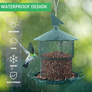 Metal Bird Feeders for Outside,Squirrel Proof Outdoors Hanging Bird Feeder, 7.4LB Capacity,6 Perches, Heavy Duty Mesh Birdfeeders for Cardinals, Finches-Green