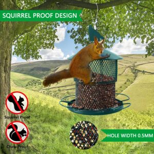 Metal Bird Feeders for Outside,Squirrel Proof Outdoors Hanging Bird Feeder, 7.4LB Capacity,6 Perches, Heavy Duty Mesh Birdfeeders for Cardinals, Finches-Green