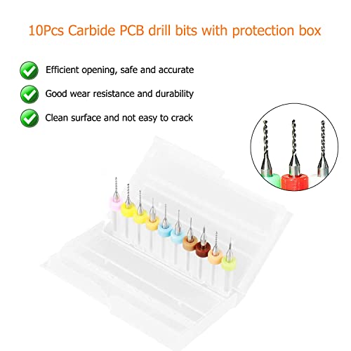 YUENTOEN 10Pcs Micro Drill Bits, Tungsten Carbide Twist Drill Bits 0.3mm to 1.2mm PCB Drill Bit Set with Plastic Box Cutting Tool for Print Circuit Board, Beeswax, Rough Stone, Jewelry, CNC Engraving