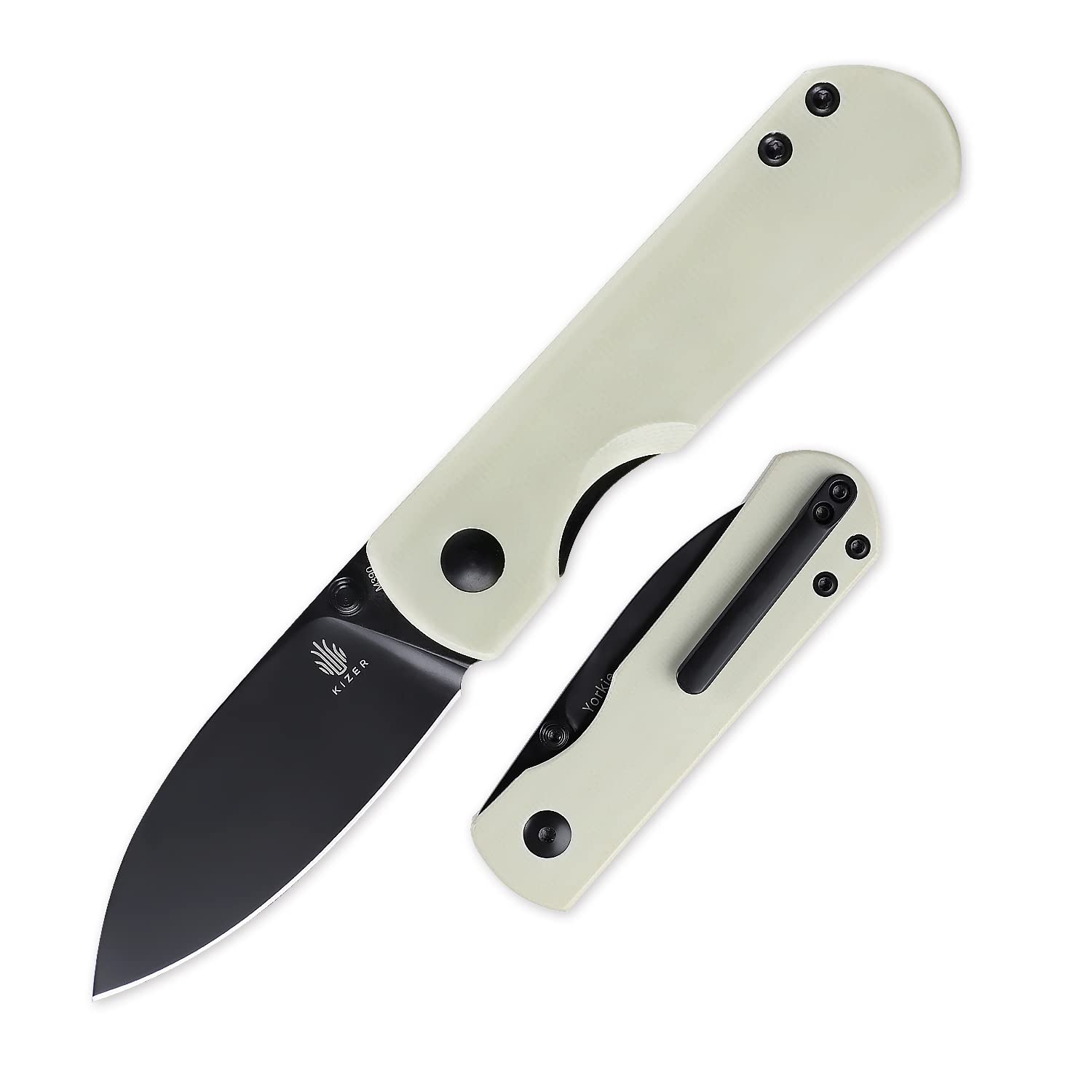 Kizer Yorkie EDC Knife, M390 Steel blade and Ivory G10 Handle Folding Pocket Knife with Clip, Ki3525S2