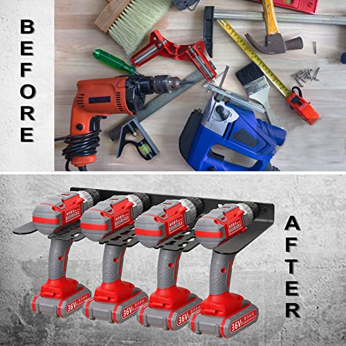 GOHIKING Garage Organization, Drill Hanger Wall Mount, Heavy Duty Power Tool Organizer that Support 4 Electric Drills and Batteries, for Garage, Home, Workshop, Shed