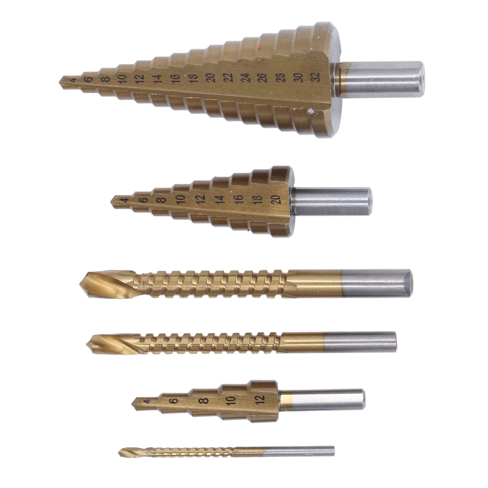 6Pcs HSS Coated Straight Flute Step Drill Bit Wear Resistance Double Cutting Blades Drill Set for DIY