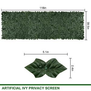 Artificial Ivy Privacy Fence,U'Artlines Heavy Duty Artificial Hedges Fence and Faux Ivy Vine Leaf Decoration Screen Garden Wall Fence for Outdoor Garden Decor (39.5x118 Inch)