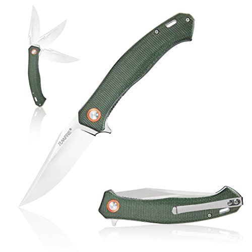 Tunafire Folding Pocket Knife, Utility Pocket Knives for Men with D2 Blade Micarta Handle, EDC Tactical Knife with Clip for Outdoor Survival Hunting (Army Green)