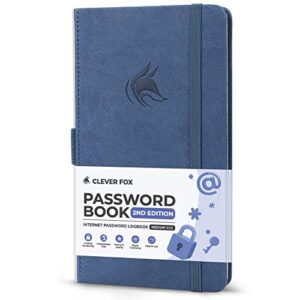 clever fox password book 2nd edition – hardcover password keeper with alphabetical tabs – internet address notebook & login details organizer journal – 4.1x7.6” (smoke blue)