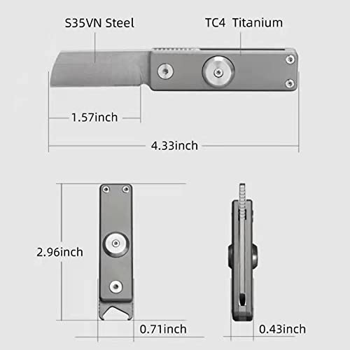 NHDT SW806 Mini Titanium Handle Steel Blade Folding Pocket Knife EDC Camping Knife With Bottle Opener, Ultralight, and portable knife only 2.07OZ.