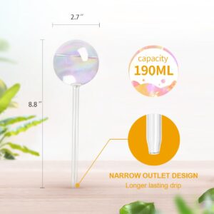 KiKiHeim 2Pcs Plant Watering Devices, Iridescent Self Watering Globes, Hand Blown Automatic Plant Waterer, Glass Watering Bulbs for Indoor Plants