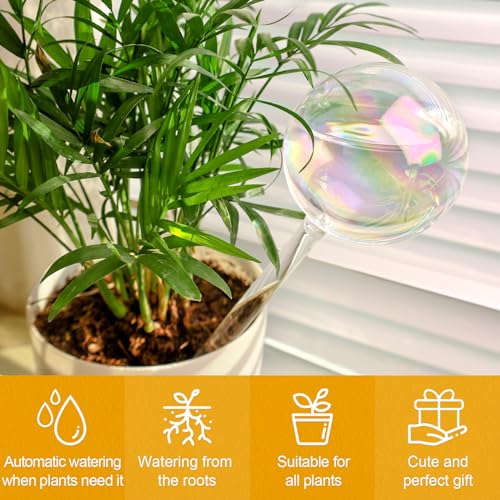 KiKiHeim 3Pcs Plant Watering Globes, Rainbow Self Watering Globes, Hand Blown Self Watering Planter Insert Spikes Plant Accessories, Glass Water Bulbs for Plants