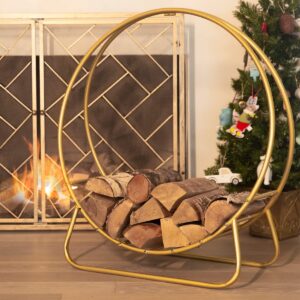 barton 30" hoop log rack gold fireplace firewood holder fire wood storage indoor outdoor carrier