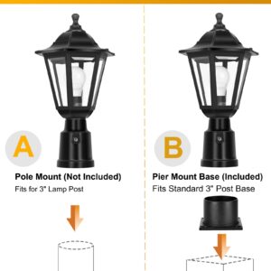 FUDESY Dusk to Dawn Sensor Outdoor Post Light, Waterproof Pole Lantern with Pier Mount Base, Exterior Plastic Lamp Light Fixture, for Garden, Patio, Pathway, FDS6163B1PS, Black, LED Bulb Included