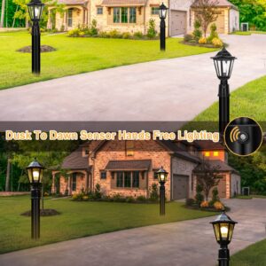 FUDESY Dusk to Dawn Sensor Outdoor Post Light, Waterproof Pole Lantern with Pier Mount Base, Exterior Plastic Lamp Light Fixture, for Garden, Patio, Pathway, FDS6163B1PS, Black, LED Bulb Included