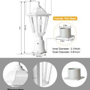 FUDESY Dusk to Dawn Outdoor Post Light, White Modern Exterior Post Lantern with Pier Mount Base, Plastic Waterproof Lamp Light Fixture for Garden Yard Patio Pathway, LED Bulb Included