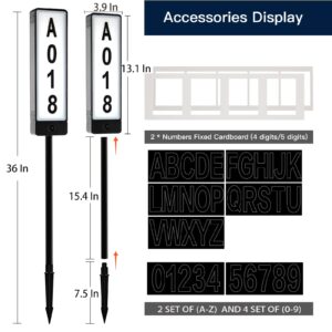 Double Sided Solar Address Plaques House Number, 2 Solar Panel Outdoor Waterproof Address Lighted House Number, LED Illuminated Address Plate with Stakes for Home Garden Yard Driveway Street Sign