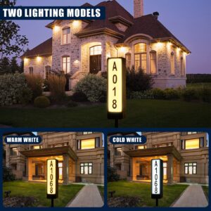 Double Sided Solar Address Plaques House Number, 2 Solar Panel Outdoor Waterproof Address Lighted House Number, LED Illuminated Address Plate with Stakes for Home Garden Yard Driveway Street Sign