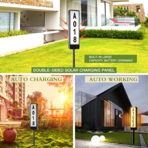 Double Sided Solar Address Plaques House Number, 2 Solar Panel Outdoor Waterproof Address Lighted House Number, LED Illuminated Address Plate with Stakes for Home Garden Yard Driveway Street Sign