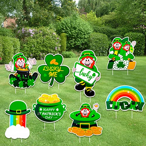 Qpout 8PCS St. Patrick's Day Yard Signs, Yard Signs with Stakes Irish Outdoor Sign Decorations Suitable for Irish St. Patrick's Holiday Party Outdoor Lawn Decorations Lawn Yard Irish Decorations