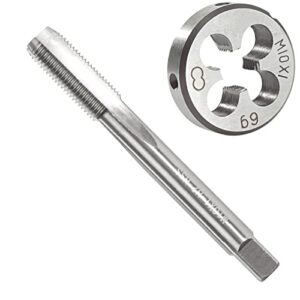 Aceteel M10 x 1.0 Metric Tap and Die Set, M10 X 1.0mm HSS Machine Thread Tap and M10 X 1mm Alloy Tool Steel Round Thread Die Right Hand