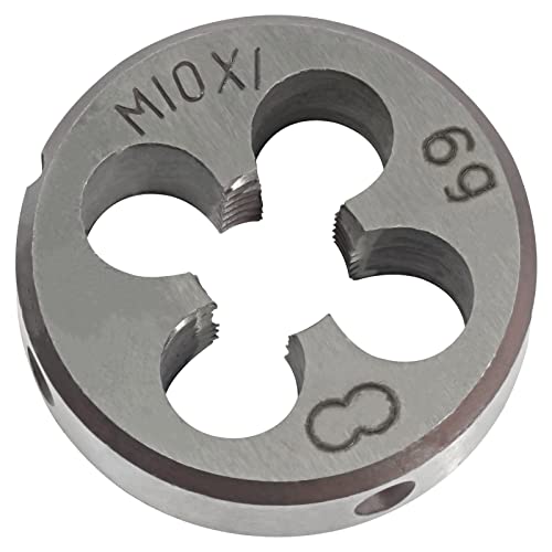 Aceteel M10 x 1.0 Metric Tap and Die Set, M10 X 1.0mm HSS Machine Thread Tap and M10 X 1mm Alloy Tool Steel Round Thread Die Right Hand