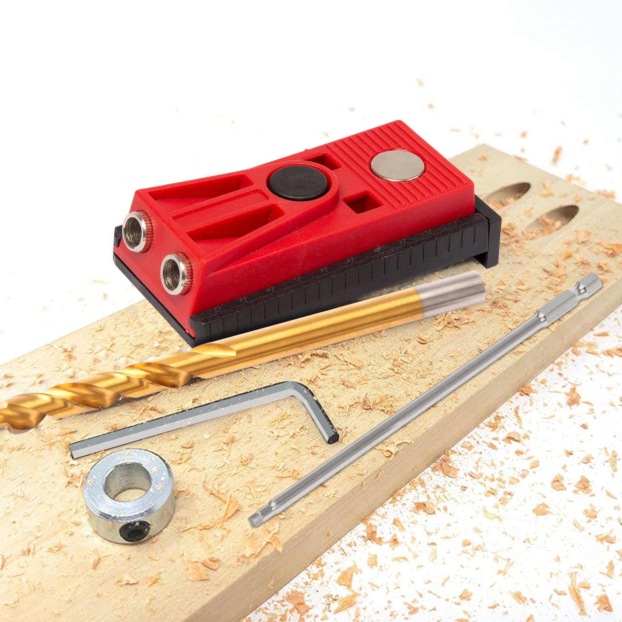 Pocket Hole Jig Set with Two Hole Jig, Step Drill Bit, Stop Collar, Square Drive Bit, Hex Key, Adjustable and Easy to Use Joinery Set for DIY Woodworking Projects