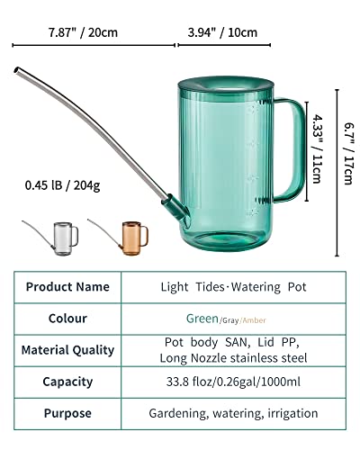 COTREPY Watering can, Long Nozzle, Watering Indoor Garden Plants, Modern Large Watering Globes, 1L (42.3fl Oz, 0.26 Gal), Suitable for Plants, Flowers, Bonsai, Gardens and Micro Landscapes(Green)