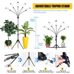 Aukphie Grow Lights for Indoor Plants, Full Spectrum led Grow Light with Stand, Auto On/Off Timing 3/6/9/12/15/18H & 10 Brightness Levels, Plant Light for Indoor Plants with 450 LEDs