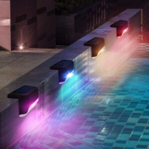 solar pool side lights 4-pack, color changing waterproof light up swimming pool accessories night lights, outdoor led deck lights for stairs, step, fence, yard, patio, and pathway decor