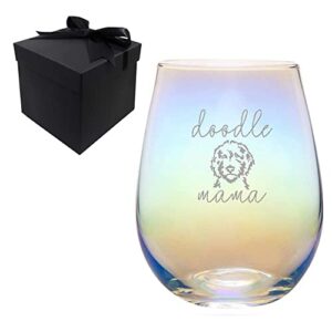 christmas gifts for golden doodle lovers, goldendoodle mama rainbow wine glass, great gift for dog lover