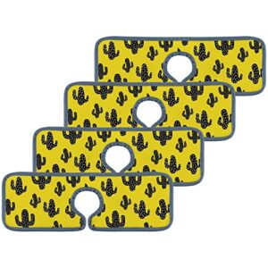 kitchen faucet absorbent mat 4 pieces black cactus yellow faucet sink splash guard bathroom counter and rv,faucet counter sink water stains preventer