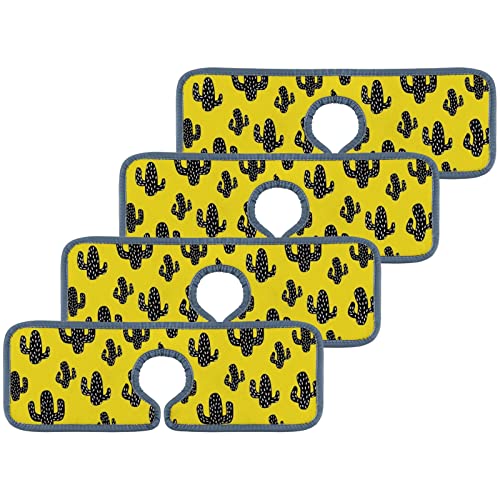 Kitchen Faucet Absorbent Mat 4 Pieces Black Cactus Yellow Faucet Sink Splash Guard Bathroom Counter and RV,Faucet Counter Sink Water Stains Preventer