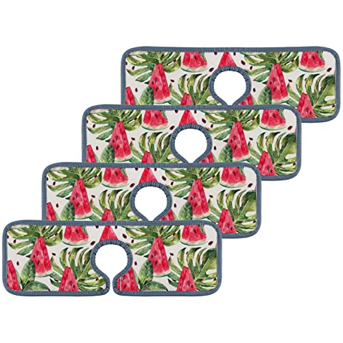 Kitchen Faucet Absorbent Mat 4 Pieces Summer Watercolor Watermelon Slices Faucet Sink Splash Guard Bathroom Counter and RV,Faucet Counter Sink Water Stains Preventer