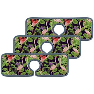 kitchen faucet absorbent mat 3 pieces flamingo and tropical plants faucet sink splash guard bathroom counter and rv,faucet counter sink water stains preventer
