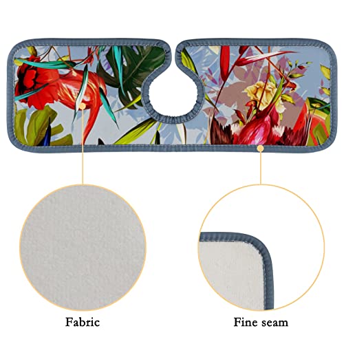 Kitchen Faucet Absorbent Mat 4 Pieces Floral Flamingo Tropic Leaf Faucet Sink Splash Guard Bathroom Counter and RV,Faucet Counter Sink Water Stains Preventer