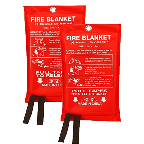 Jdox Fire Blankets 2 Pack, Fiberglass Suppression Emergency Fire Blanket, Emergency Survival Safety Cover for Home, Kitchen, Car & Office (39.3 inch)