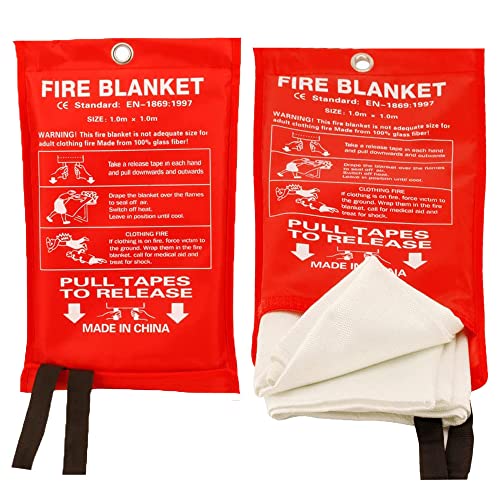 Jdox Fire Blankets 2 Pack, Fiberglass Suppression Emergency Fire Blanket, Emergency Survival Safety Cover for Home, Kitchen, Car & Office (39.3 inch)