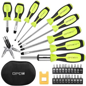 opow magnetic screwdriver set with storage case, 30-piece professional screwdrivers includes slotted/phillips/hex/torx/square/pozi head, ratcheting and screwdriver bits, non-slip handle design.