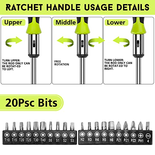 OPOW Magnetic Screwdriver Set with Storage Case, 30-Piece Professional Screwdrivers Includes Slotted/Phillips/Hex/Torx/Square/Pozi Head, Ratcheting and Screwdriver Bits, Non-Slip Handle Design.