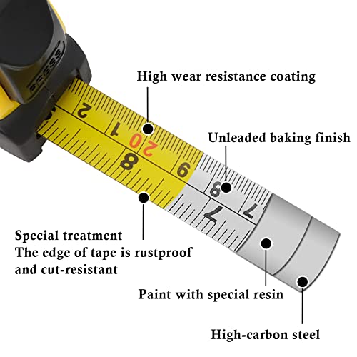 Auto-Lock Measuring Tape, 16-Feet (5M) Dual Side Retractable Tape Measure, Inch/Metric Scale, MID Accuracy, for Electricians, Carpenter, Surveyors and Engineers, with Rubber Protective Casing