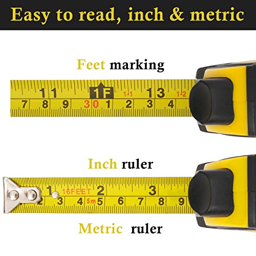 Auto-Lock Measuring Tape, 16-Feet (5M) Dual Side Retractable Tape Measure, Inch/Metric Scale, MID Accuracy, for Electricians, Carpenter, Surveyors and Engineers, with Rubber Protective Casing