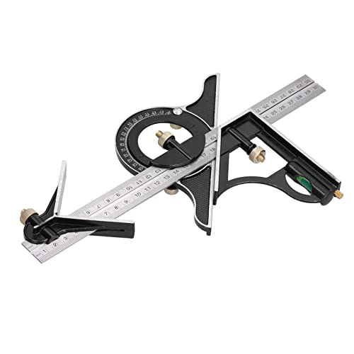 LAJS Stainless Steel T Square Ruler, Adjustable Sliding Combination Square Ruler & Protractor Level Measure Measuring Tool, Combination Square Set, Combo Square Ruler for Woodworking