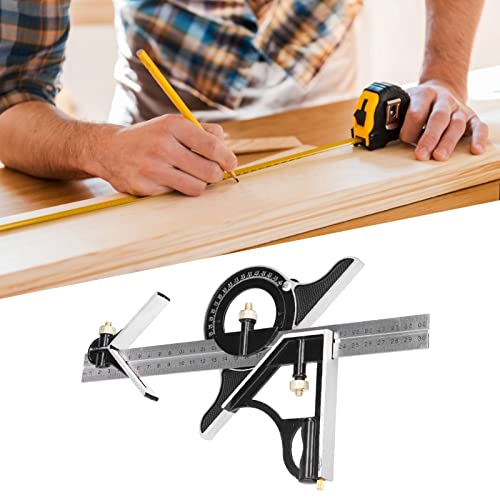 LAJS Stainless Steel T Square Ruler, Adjustable Sliding Combination Square Ruler & Protractor Level Measure Measuring Tool, Combination Square Set, Combo Square Ruler for Woodworking