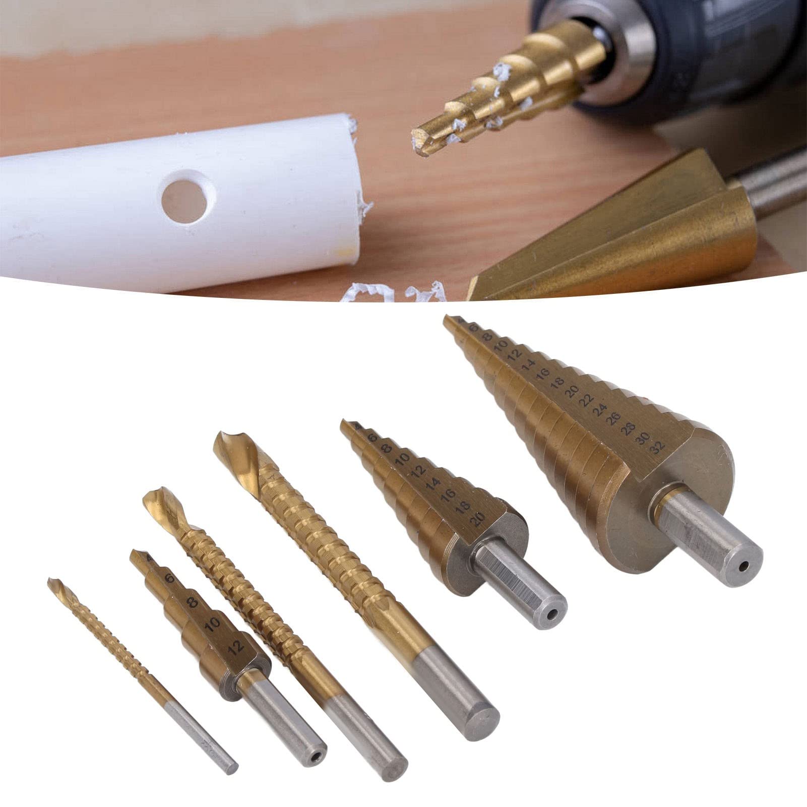 LISND Straight Flute Step Drill Set, 6Pcs/Set Higher Hardness HSS Drills for Reaming