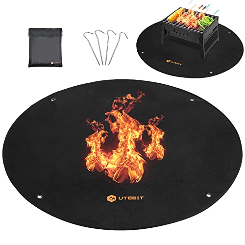 UTEBIT 42" Round Fire Pit Mat, Fireproof Mat for Under Fire Pit, Grill Mat Patio Protect Mat for Grass Outdoor Wood Burning Fire Pit, BBQ Smoker, Portable Reusable and Waterproof