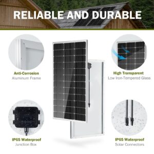 HQST 9BB Cell 100W Solar Panel 12V 100 Watt Monocrystalline Solar Panels High-Efficiency Module for RVs Motorhomes Cabins Marine Boat Off-Grid