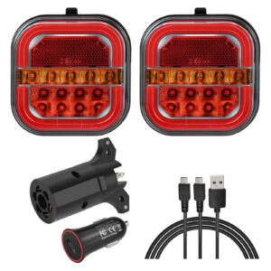 wireless trailer lights for towing, rechargeable led tail light kit for tow truck, magnetic /screw fixed, waterproof for boat utility rv camper jet ski caravan (4 way connector)